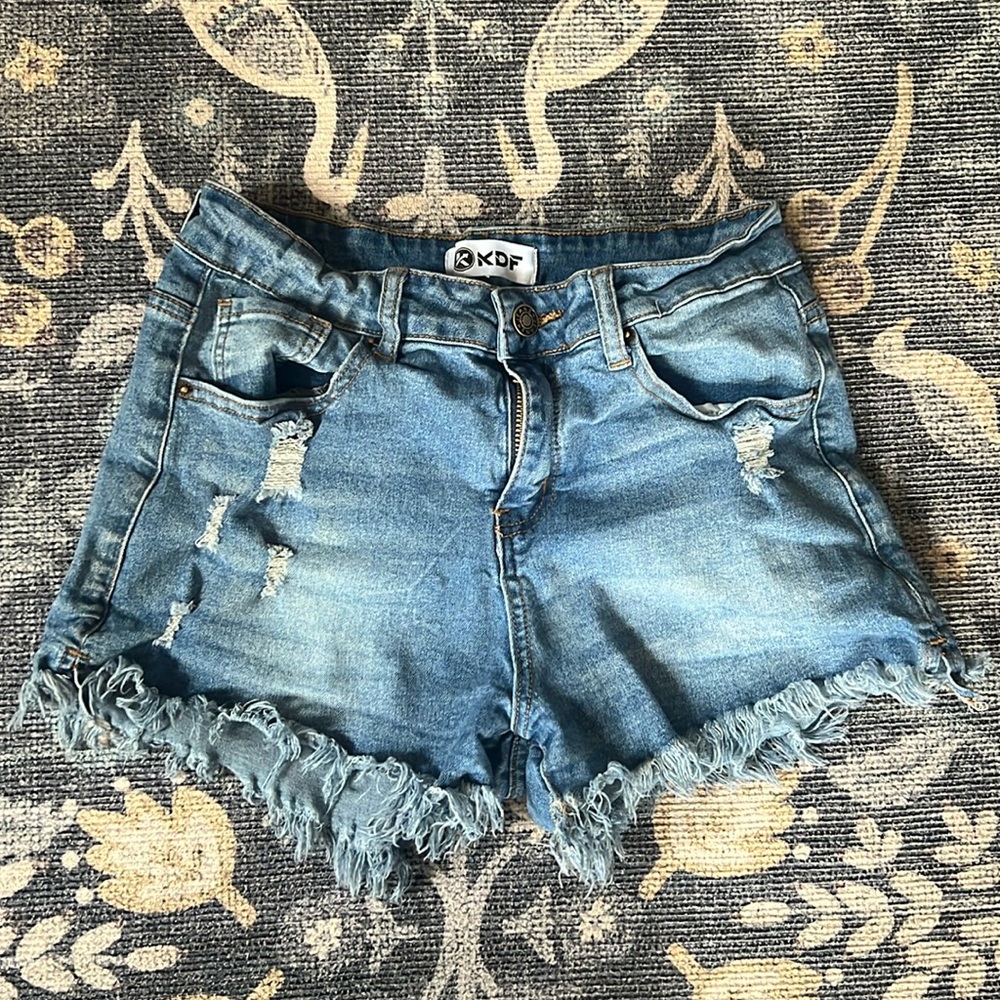 KDF raw hem distressed shorts